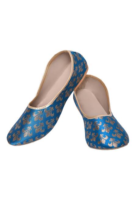 Shop_Arihant Rai Sinha_Blue Floral Trisul Brocade Juttis_Online_at_Aza_Fashions
