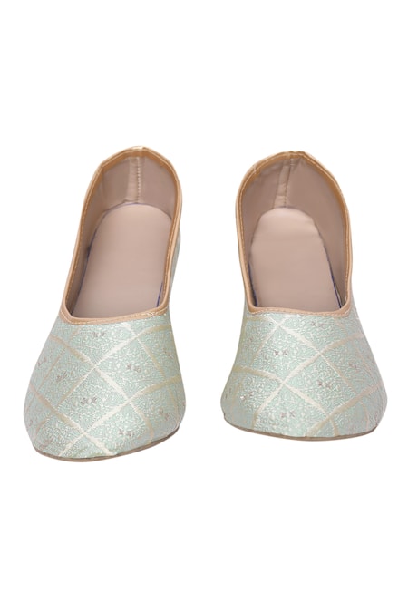 Arihant Rai Sinha_Green Fleur Jaal Woven Juttis_Online_at_Aza_Fashions