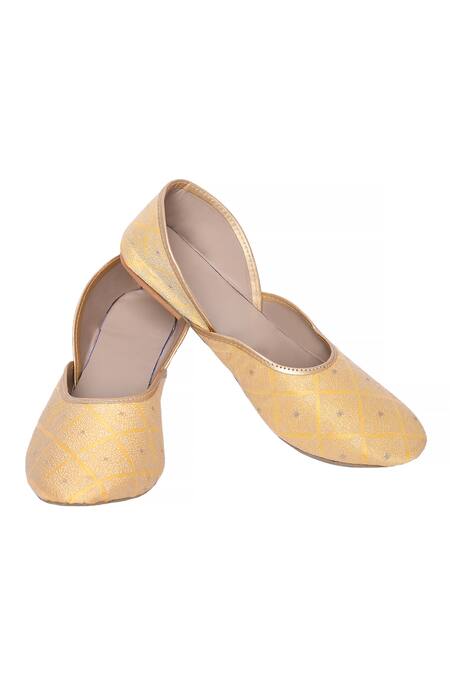 Shop_Arihant Rai Sinha_Yellow Flora Jaal Woven Juttis_Online_at_Aza_Fashions