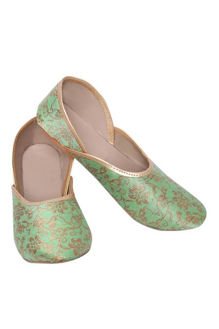 Shop_Arihant Rai Sinha_Green Gardenia Jacquard Woven Juttis_Online_at_Aza_Fashions