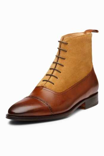 3dm Lifestyle_Brown Plain Two Tone Balmoral Leather Boots_Online_at_Aza_Fashions