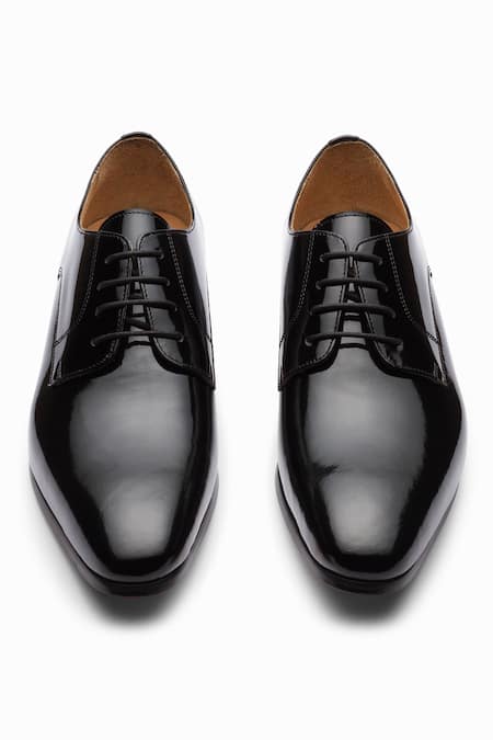 Shop_3dm Lifestyle_Black Plain Leather Derby Shoes _at_Aza_Fashions