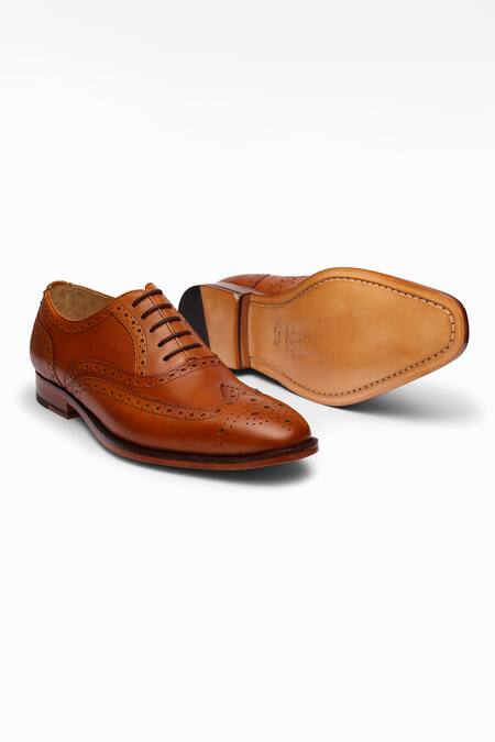 3dm Lifestyle_Brown Plain Derby Perforated Shoes _at_Aza_Fashions