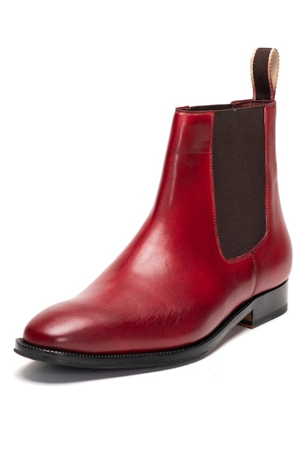 3dm Lifestyle Red Plain Leather Chisel Toe Chelsea Boots Online at Aza Fashions 3dm Lifestyle_Red Plain Leather Chisel Toe Chelsea Boots _Online_at_Aza_Fashions