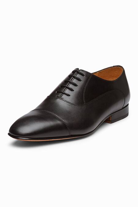 Buy_3dm Lifestyle_Black Plain Captoe Oxford Leather Shoes _Online_at_Aza_Fashions