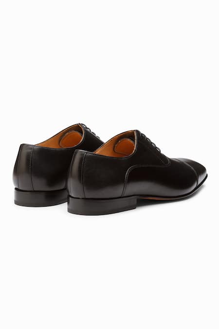 3dm Lifestyle_Black Plain Captoe Oxford Leather Shoes _at_Aza_Fashions