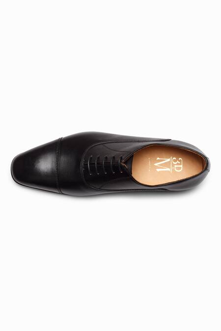 Buy_3dm Lifestyle_Black Plain Captoe Oxford Leather Shoes 