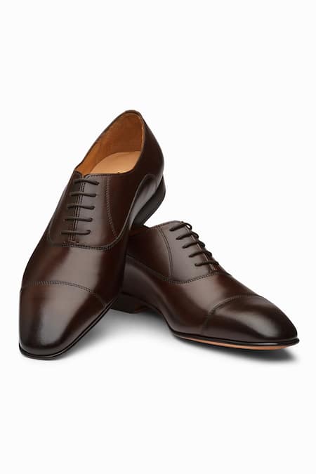 3DM LIFESTYLE Brown Plain Leather Captoe Oxford Shoes 