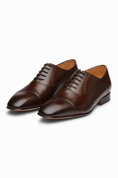 Shop_3dm Lifestyle_Brown Plain Leather Captoe Oxford Shoes _at_Aza_Fashions
