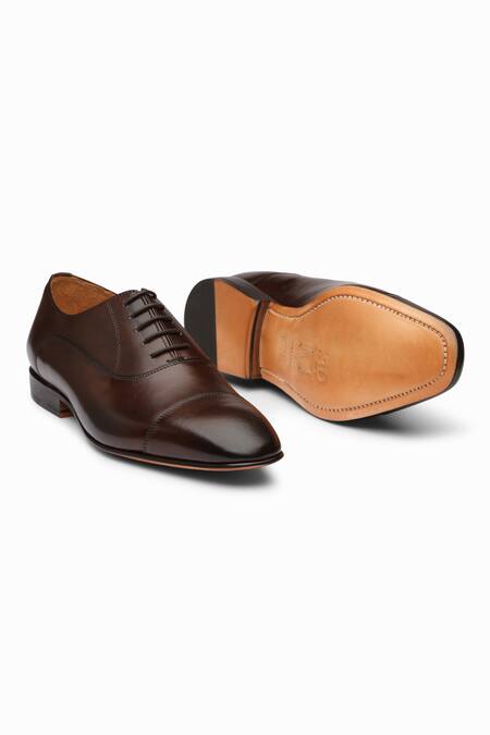 Shop_3dm Lifestyle_Brown Plain Leather Captoe Oxford Shoes _Online_at_Aza_Fashions