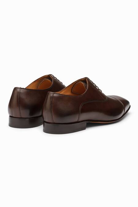 3dm Lifestyle_Brown Plain Leather Captoe Oxford Shoes _at_Aza_Fashions