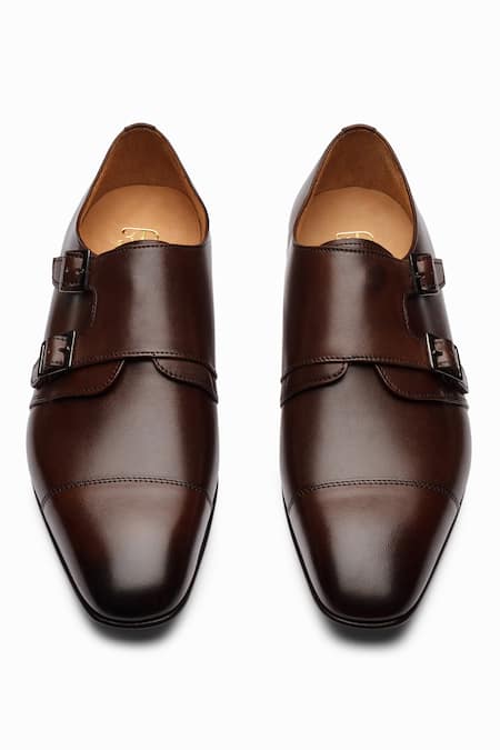 3dm Lifestyle Off-Centred Double Monk Strap Leather Shoes 