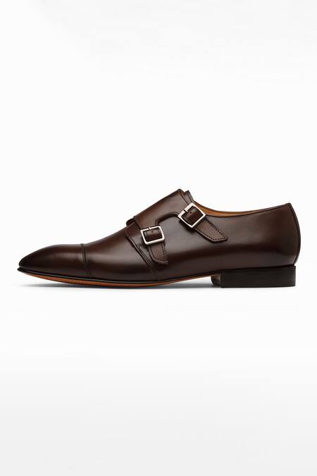 Buy_3dm Lifestyle_Brown Plain Off-centred Double Monk Strap Leather Shoes _Online_at_Aza_Fashions