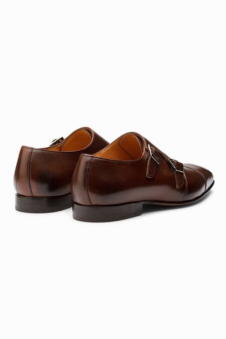 Shop_3dm Lifestyle_Brown Plain Off-centred Double Monk Strap Leather Shoes _Online_at_Aza_Fashions