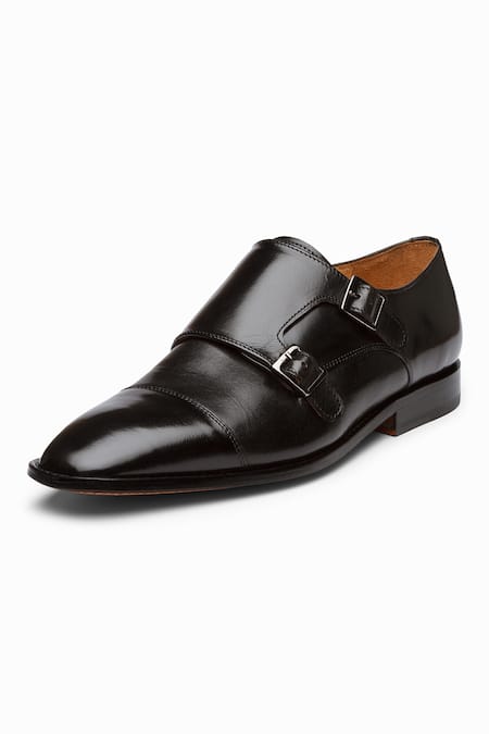 3dm Lifestyle_Black Plain Leather Double Monk Strap Shoes _Online_at_Aza_Fashions