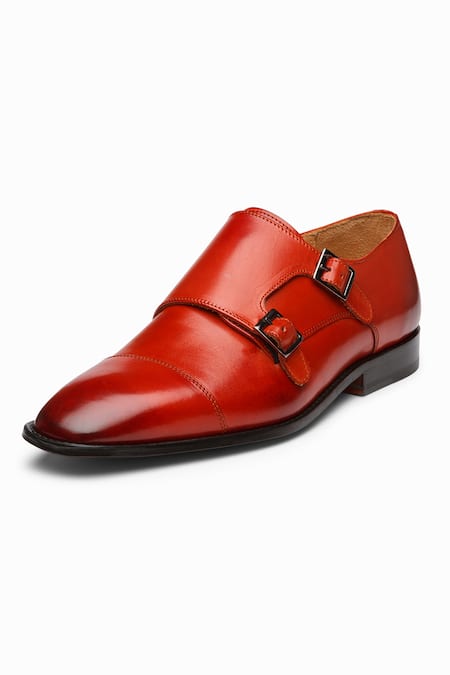 3dm Lifestyle_Red Plain Double Leather Monk Strap Shoes _Online_at_Aza_Fashions