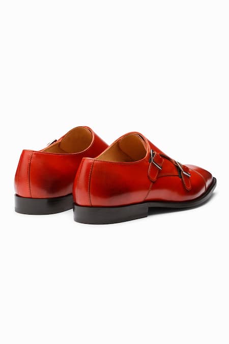 Shop_3dm Lifestyle_Red Plain Double Leather Monk Strap Shoes _Online_at_Aza_Fashions