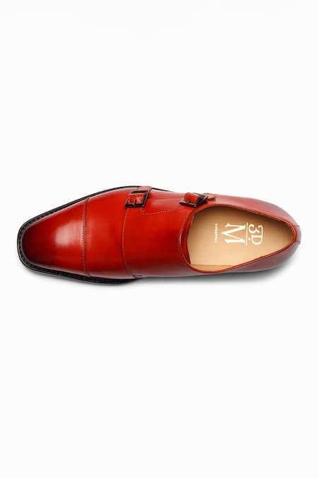 3dm Lifestyle_Red Plain Double Leather Monk Strap Shoes _at_Aza_Fashions