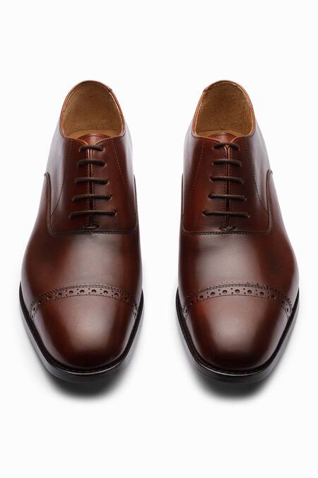 Shop 3dm Lifestyle Brown Plain Quarter Brogue Oxford Leather Shoes at Aza Fashions Shop_3dm Lifestyle_Brown Plain Quarter Brogue Oxford Leather Shoes_at_Aza_Fashions