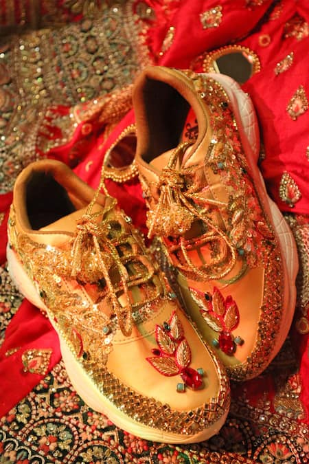 Buy_Chal Jooti_Gold Ballad Of Colours Floral Embellished Sneakers _Online_at_Aza_Fashions