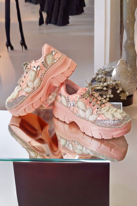 Chal Jooti Peach Embellished Blush Pearl Symphony Sneakers 