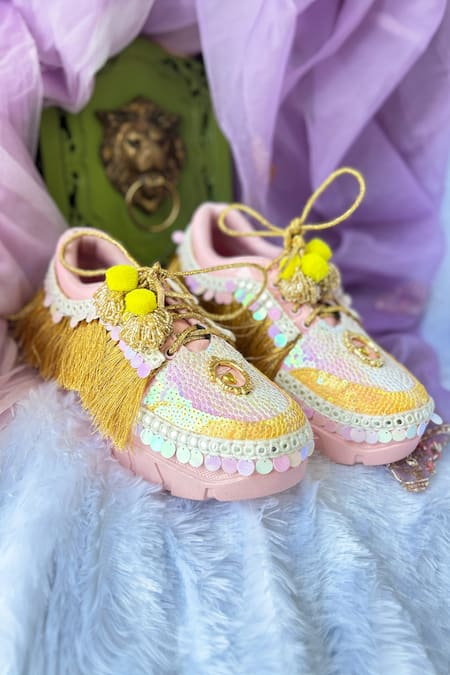 Chal Jooti Pink Embellished Princess Candy Tassel Sneakers 