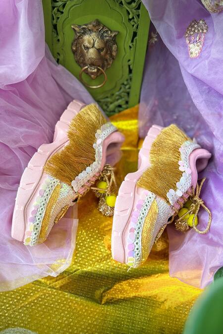 Chal Jooti_Pink Princess Candy Tassel Embellished Sneakers _Online_at_Aza_Fashions