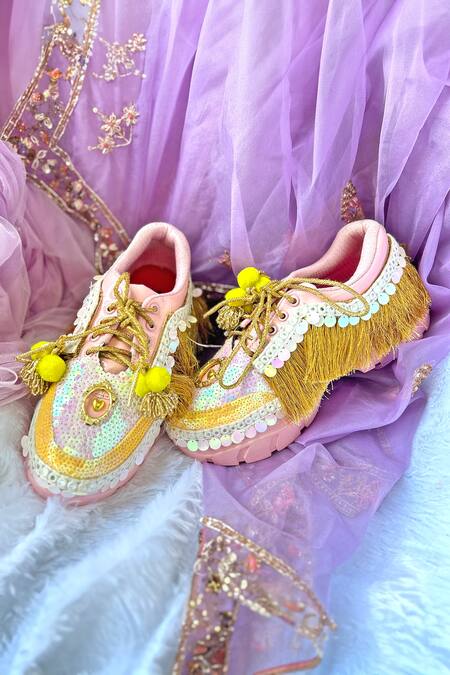 Chal Jooti_Pink Princess Candy Tassel Embellished Sneakers _at_Aza_Fashions