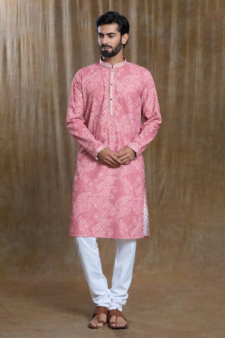 Aryavir Malhotra Paisley Print Lucknowi Kurta & Pyjama Set 