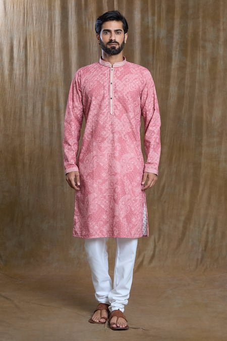 Buy_Arihant Rai Sinha_Pink Cotton, Silk Sequins, Embroidery Paisley Print Lucknowi Kurta And Pyjama Set_Online_at_Aza_Fashions
