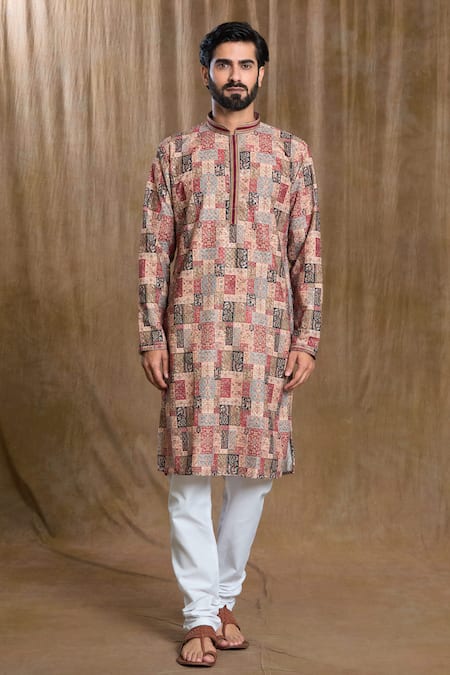 Aryavir Malhotra Geometric Print Lucknowi Kurta & Pyjama Set 