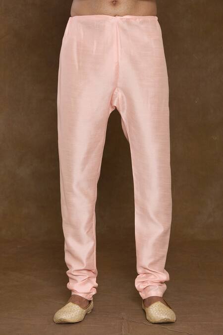 Arihant Rai Sinha_Peach Silk, Denim, Chanderi Sequins, Beads Floral Embellished Sherwani Kurta Set_Online_at_Aza_Fashions