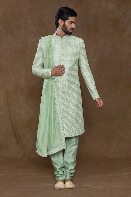 Aryavir Malhotra Paisley Pattern Embellished Sherwani Set 