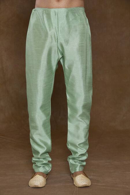 Arihant Rai Sinha_Green Silk, Chanderi Embroidery Paisley Pattern Embellished Sherwani Set_at_Aza_Fashions