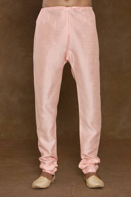 Arihant Rai Sinha_Peach Silk, Chanderi, Denim Sequins, Beads Hand Embroidered Sherwani Set_at_Aza_Fashions