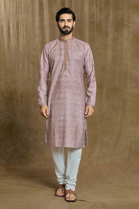 Arihant Rai Sinha_Pink Cotton, Silk Embroidery Geometric Print Kurta And Pyjama Set_Online_at_Aza_Fashions