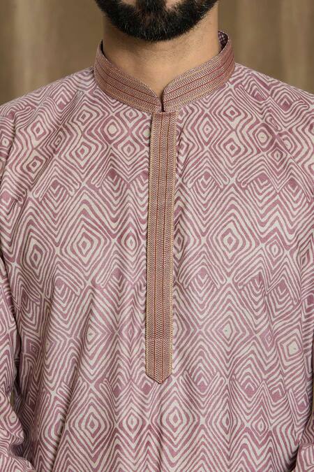 Buy_Arihant Rai Sinha_Pink Cotton, Silk Embroidery Geometric Print Kurta And Pyjama Set_Online_at_Aza_Fashions