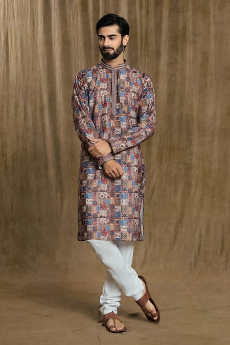 Aryavir Malhotra Geometric Tile Print Kurta & Pyjama Set 