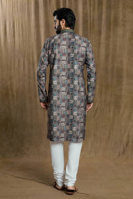 Shop Arihant Rai Sinha Grey Cotton, Silk Embroidery Geometric Print Kurta And Pyjama Set at Aza Fashions Shop_Arihant Rai Sinha_Grey Cotton, Silk Embroidery Geometric Print Kurta And Pyjama Set_at_Aza_Fashions