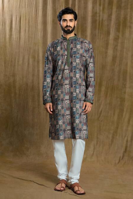 Buy Arihant Rai Sinha Grey Cotton, Silk Embroidery Geometric Print Kurta And Pyjama Set Online at Aza Fashions Buy_Arihant Rai Sinha_Grey Cotton, Silk Embroidery Geometric Print Kurta And Pyjama Set_Online_at_Aza_Fashions