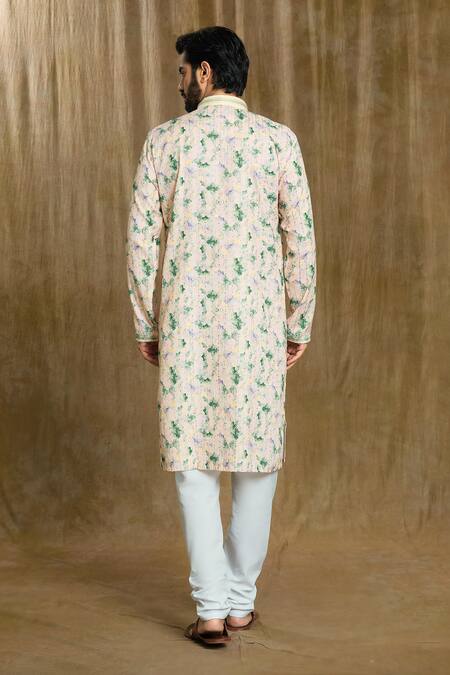 Shop Arihant Rai Sinha Multi Color Cotton, Silk Embroidery Geometric Print Kurta With Pyjama at Aza Fashions Shop_Arihant Rai Sinha_Multi Color Cotton, Silk Embroidery Geometric Print Kurta With Pyjama_at_Aza_Fashions