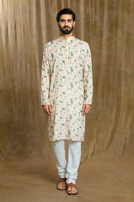 Arihant Rai Sinha Multi Color Cotton, Silk Embroidery Geometric Print Kurta With Pyjama Online at Aza Fashions Arihant Rai Sinha_Multi Color Cotton, Silk Embroidery Geometric Print Kurta With Pyjama_Online_at_Aza_Fashions