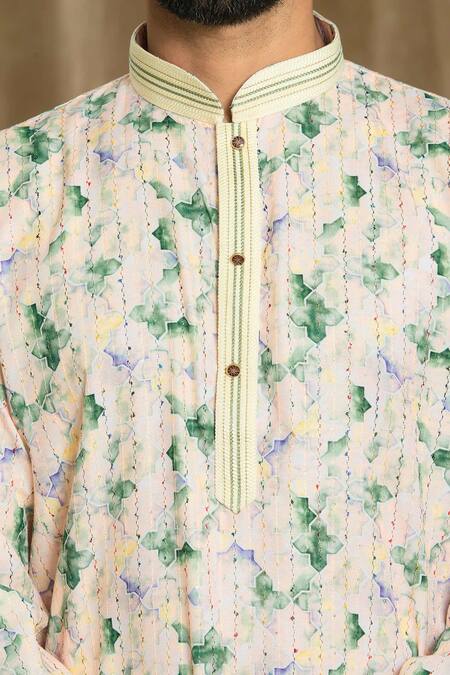 Arihant Rai Sinha Multi Color Cotton, Silk Embroidery Geometric Print Kurta With Pyjama at Aza Fashions Arihant Rai Sinha_Multi Color Cotton, Silk Embroidery Geometric Print Kurta With Pyjama_at_Aza_Fashions