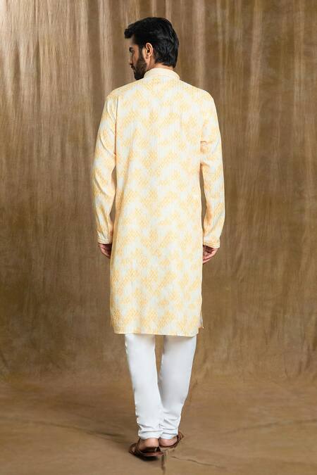 Shop_Arihant Rai Sinha_White Cotton, Silk Embroidery Zigzag Print Kurta And Pyjama Set _at_Aza_Fashions