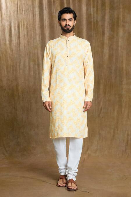 Buy_Arihant Rai Sinha_White Cotton, Silk Embroidery Zigzag Print Kurta And Pyjama Set _Online_at_Aza_Fashions