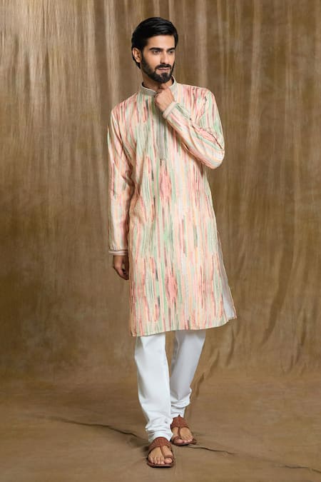 Aryavir Malhotra Multi Color Kurta Cotton Printed Abstract And Pyjama Set