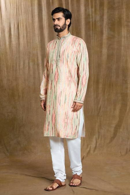 Shop Arihant Rai Sinha Multi Color Cotton, Silk Embroidery Abstract Print Kurta And Pyjama Set Online at Aza Fashions Shop_Arihant Rai Sinha_Multi Color Cotton, Silk Embroidery Abstract Print Kurta And Pyjama Set_Online_at_Aza_Fashions
