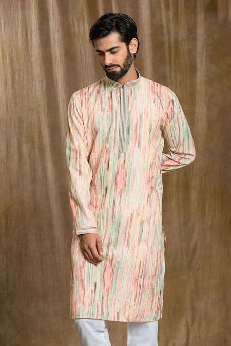 Arihant Rai Sinha Multi Color Cotton, Silk Embroidery Abstract Print Kurta And Pyjama Set at Aza Fashions Arihant Rai Sinha_Multi Color Cotton, Silk Embroidery Abstract Print Kurta And Pyjama Set_at_Aza_Fashions