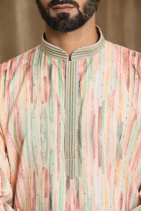 Buy Arihant Rai Sinha Multi Color Cotton, Silk Embroidery Abstract Print Kurta And Pyjama Set Buy_Arihant Rai Sinha_Multi Color Cotton, Silk Embroidery Abstract Print Kurta And Pyjama Set