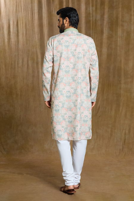 Shop Arihant Rai Sinha Grey Cotton, Silk Embroidery Printed Straight Kurta And Pyjama Set at Aza Fashions Shop_Arihant Rai Sinha_Grey Cotton, Silk Embroidery Printed Straight Kurta And Pyjama Set_at_Aza_Fashions